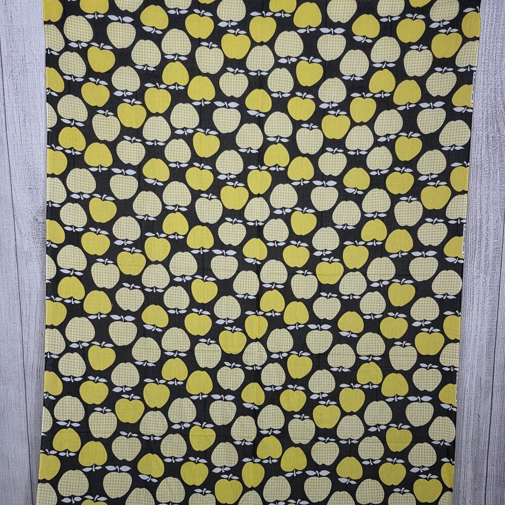 Vintage Apple Print Cotton Fabric Black Yellow MCM, 2 Pieces (43x72 & 32.5x71)